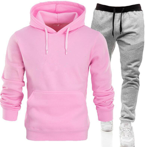 เสื้อฮู้ดสีน้ำเงินสำหรับผู้ชาย กางเกงจ็อกเกอร์สีเทา ชุดลำลองแบบสวมใส่สบาย สีพื้น แขนยาว ดีไซน์เชือกผูกเอว ทรงปกติ ดีไซน์ 2 in 1 - Product Image 4