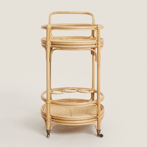 Carro de barra de ratán de dos niveles que se mueve fácilmente Carro de barra de bebidas de ratán de alta calidad Carro de barra natural - Product Image 5