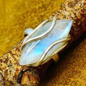 2024 nouveau Design bagues en argent fin arc-en-ciel pierre de lune Cabochon Marquise forme pierre précieuse naturelle incrustation de diamant réglage parties - Product Image 1