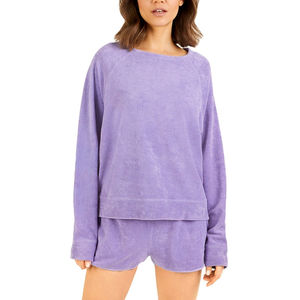 Sudadera y pantalones cortos para mujer, Jersey ecológico de manga larga de Color sólido para mujer, cuello redondo sostenible - Product Image 4