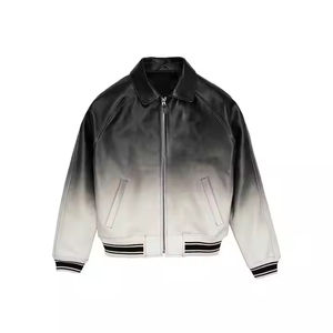 Wholesale <b>New</b> Design Custom Logo Men High Quality Fashion Leather Jackets Dyeing Turn Down Neck Jackets with Zipper for Men - Product Image 3