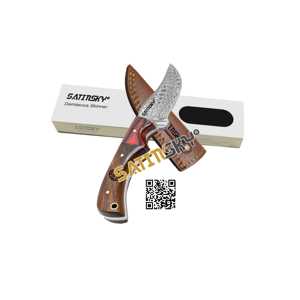Couteau de poche damas en manche en bois avec gaine en cuir de 6 "cadeau de chasse manuel à haute teneur en carbone 1095 + 15N20 - Product Image 6