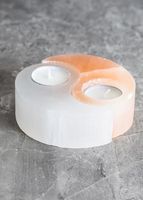 Bougeoir en verre Yin Yang sculpté à la main forme unique luxe sel de roche rose de l'Himalaya artisanat naturel pour la décoration intérieure