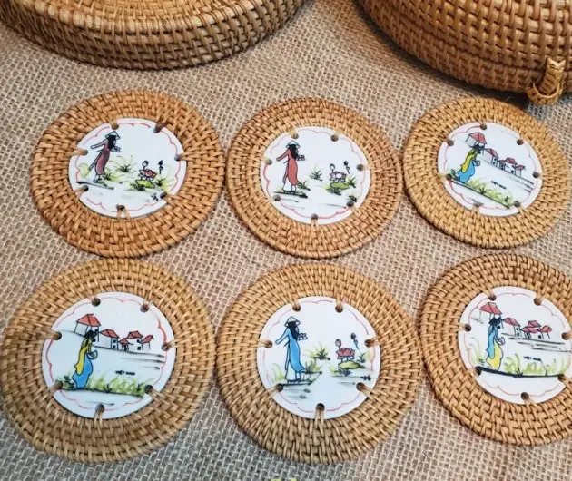 hot items Handmade Vietnam Set 6 Rattan Drink Coaster for Home /Hotel/ Restaurant