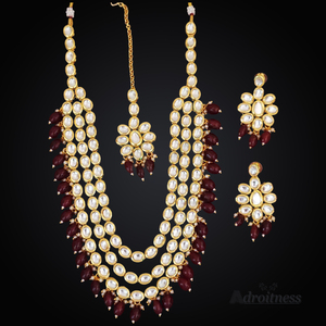 Appealing 3 Liner Gold Plated Kundan Jewelry Set Luxury Necklace Vintage Diamond Wedding Sets Indian Bridal Kundan <b>Jewellery</b> - Product Image 2