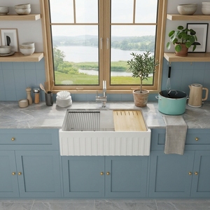 Évier de cuisine moderne en porcelaine de 33 pouces, noir, en argile réfractaire, à tablier, à cuve unique, grand évier à tablier - Product Image 1