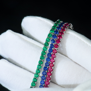 <span class=keywords><strong>Bracelet</strong></span> tennis en argent sterling 925 de haute qualité avec saphir émeraude zambien, serti de pierres de laboratoire cultivées, quatre griffes, tons arc-en-ciel - Product Image 2