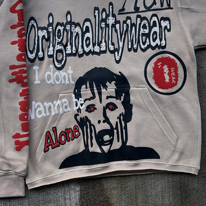 Personnalisez votre conception Sweats à capuche imprimés Dtg surdimensionnés de haute qualité pour hommes en détresse déchiré bord brut Sweat à capuche graphique en éponge française - Product Image 2