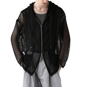 Sweat à capuche pour homme de haute qualité, à épaules tombantes, surdimensionné, à manches longues, avec poche, en tissu mesh, double fermeture éclair - Product Image 2