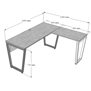 Bureau de direction en forme de L, design minimaliste et luxueux avec pieds en fer trapèze, contreplaqué mélaminé HBTC039 pour chambre et bureau - Product Image 3