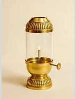 Lampe à huile vintage en laiton plaqué or Akhand Jyoti Diya, forme ronde en cristal, pour les fêtes, la Puja, la décoration religieuse de la maison