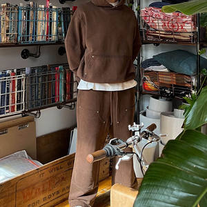 Sweat à capuche de haute qualité 100% coton, poids lourd pour l'hiver, 356 g/m², délavé à l'acide, décoloré par le soleil, logo brodé, impression 3D en relief, fermeture éclair - Product Image 4