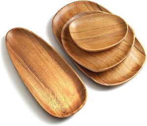 Assiette ronde en bois de manguier couleur naturelle pour le restaurant et le service de nourriture de mariage plats et assiettes sûrs personnalisés - Product Image 2
