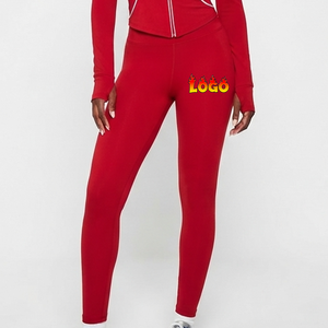 OEM High Waist Tummy Control <b>Butt</b> <b>Lift</b> Red Yoga <b>Leggings</b> Buttery Soft Stretch Workout Fitness Pants for Women Heat Transfer Logo - Product Image 4