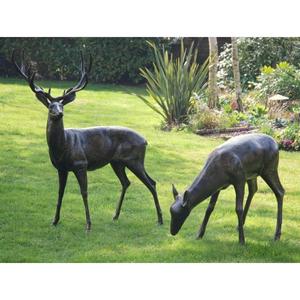 Par de bronce de tamaño real de escultura de jardín de renos antiguos vacaciones Navidad decorativa Metal Reno estatuilla suministros para eventos - Product Image 1