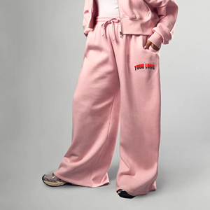 Pantalon de jogging droit pour femme, coupe droite, en polyester/coton, sur mesure, de haute qualité, taille élastique, respirant, couleur unie, avec dentelle plate - Product Image 1