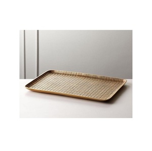 Venta al por mayor de logotipo personalizado Hotel Restaurante Rectangular oro Galleta de metal bandeja para servir comida bandeja rodante de acero inoxidable - Product Image 1