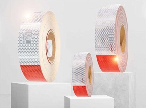 DM 9600 Usine Industrie En Gros Cinta Reflectiva Attention Sécurité Routière Rouge Blanc Jaune Polyester Bande Réfléchissante pour Véhicules - Product Image 2