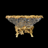 Jewellerytop Nouveaux Designs Luxe Plaqué Or Cristal Décoration de Table Maison Hôtel Accessoires Grande Assiette à Fruits