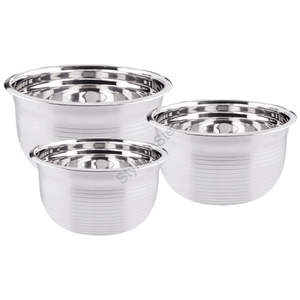 Bols de service ronds modernes en acier inoxydable, ensemble de 3 pièces, ustensiles de cuisine en métal poli - Product Image 1