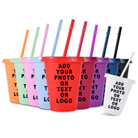 Gobelets en plastique personnalisés de 16 oz avec couvercles et pailles, réutilisables pour café glacé, gobelets de fête personnalisés en gros