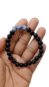 <b>Crystal</b> <b>bracelet</b> Black Obsidian & <b>Blue</b> sodalite Round Beads <b>Bracelet</b> 8mm Stone Gemstone Fashion Men and Women Gift Energy - Product Image 2