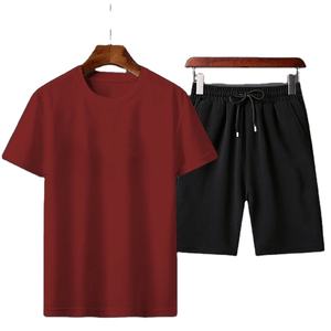 Conjunto de chándal informal de verano para hombre de dos piezas transpirable de punto de color sólido holgado camiseta pantalones cortos - Product Image 2