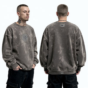 Sudadera Hip Hop para Hombre, Estilo Vintage Lavado, Decolorado al Sol, Bordado con Pedrería, Estampado Puff, Estilo Urbano - Product Image 2