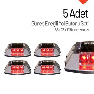 Lot de 5 boutons solaires clignotants rouges haute visibilité IP68 en polyuréthane PC, balises routières lumineuses blanches pour avertissement routier - Product Image 3