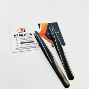 Stainless Steel Fiber Tip Brow Tweezers with Reusable Design Squared and Pointed Tip Stainless Steel Black Eyebrow Tweezers - Product Image 6