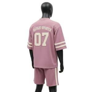 <b>Men</b> Football <b>Short</b> Set High Quality 220 GSM Polyester Interlock Smooth Feel <b>Pink</b> Cream Contrast Panel Logo for <b>men's</b> <b>short</b> set - Product Image 5