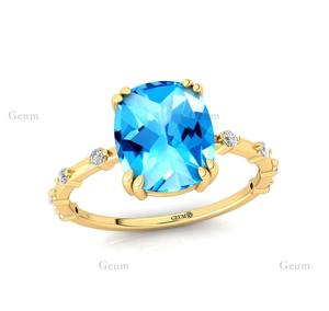 Anillo de piedra NATAL DE DICIEMBRE DE Topacio Azul suizo genuino con diamante natural 2023 último diseñador en anillo de piedras preciosas de oro de 14K OEM - Product Image 3