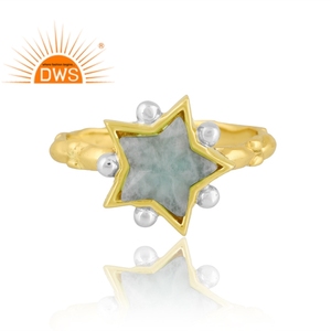 Bague en laiton plaqué or 18 carats avec pierres précieuses en amazonite naturelle, design vintage, fournisseur de bijoux personnalisés pour femmes, cadeau pour elle - Product Image 3