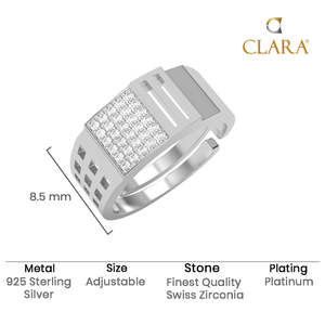 Anillos de Plata de Ley 925 de Primera Calidad para Hombre, Chapados en Rodio con Incrustaciones de Diamantes de Circonio con Patrón Geométrico, Joyería para Bodas - Product Image 5