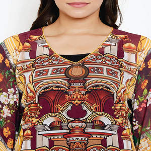 Dernier Cri Confort Coupe Col V Polyester Georgette Bordeaux Impression Numérique Sheer Kaftan avec Slip - Product Image 6