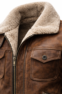 Chaqueta de Cuero Forrada con Piel de Oveja, Chaqueta Trucker Personalizada, Fabricante de Chaquetas de Invierno de Cuero Genuino al por Mayor OEM - Product Image 4