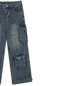 Pantalon cargo multi-poches en denim noir délavé, pantalon utilitaire pour homme, streetwear, coupe ample, vintage, décontracté - Product Image 3