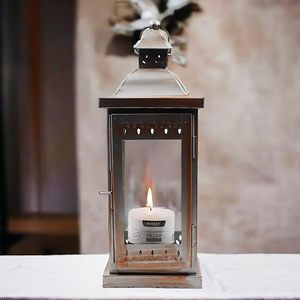 Classic <b>Silver</b> Hanging <b>Lantern</b> Glass Iron Design with Stand for Pillar Candle for Home Decor Christmas Festivities Weddings - Product Image 3