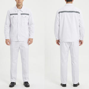 Premium Men Workwear Uniform 245 GSM Poly Cotton Twill White Reflective Chest <b>Back</b> Panel Custom Embroidery Woven Print Logo - Product Image 1