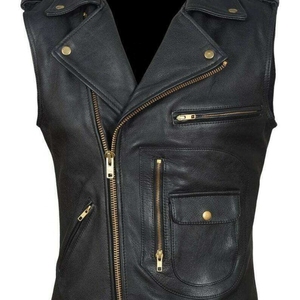 เสื้อกั๊กผู้ชายแบบทางการ สีแทน หนังแท้ กันน้ำ สไตล์ไฮสตรีท คอเบลเซอร์ เนื้อผ้านุ่ม ใส่ได้ในฤดูหนาว แฟชั่นสำหรับขี่มอเตอร์ไซค์ ไซส์พลัส - Product Image 6