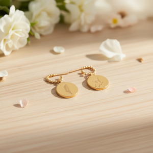 Pendientes chapados en oro Ziio con cadena de cuentas con dije del zodiaco, colgante redondo de 12mm, joyería de moda para mujer - Product Image 3