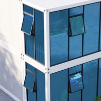 Maison modulaire de luxe à deux étages avec murs en verre, préfabriquée et portable, pour bureau de chantier et dortoir de travailleurs