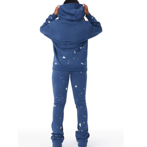 Chándal apilado con salpicaduras de pintura de otoño para mujer de calidad superior con capucha por encima de la rodilla pantalones de chándal con hombro caído sólido - Product Image 3