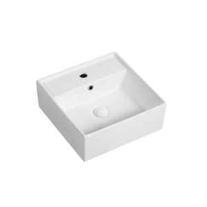 Lavabo Cuadrado de Cerámica Blanca de 41x41cm con Orificio para Grifo, para Baños y Muebles de Baño - Product Image 2