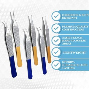 Micro Vision Lot de 6 pinces à pansements Adson et à tissus bruns Instruments chirurgicaux droits et incurvés en acier inoxydable de 4.75 ". - Product Image 2