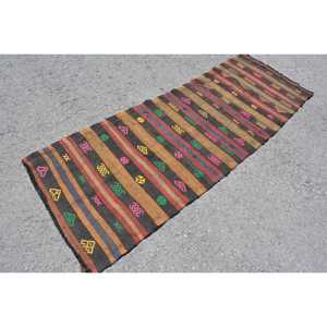 2.8x8 ft Vintage Turkish Rug, Runner Rug, Kilim <b>Brown</b> <b>Wool</b> Rug - Product Image 2