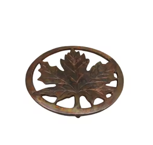 Luxury Black <b>Metal</b> Serving <b>Trivets</b> Round Shaped Leaf on Middle Decorative Mats & Pads Excellent Value of Money - Product Image 2