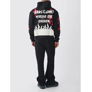 Conjunto Deportivo de Hombre de Alta Calidad en Felpa Francesa de Algodón, Estilo Urbano, Holgado, Manga Larga, Pantalones Acampanados, Estampado de Esqueleto, Estilo Cruzado - Product Image 3