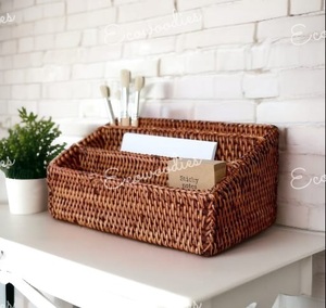 Cesta Organizadora de Mimbre Natural Moderna Multifuncional para Escritorio, Sala de Estar, con Compartimentos para Papel y Otros Artículos - Product Image 5