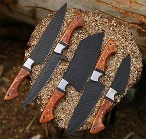 Juego de Cuchillos de Cocina de Acero con Alto Contenido de Carbono, 5 Piezas, Hechos a Mano, con Mango de Madera, para Restaurante, OEM - Product Image 3